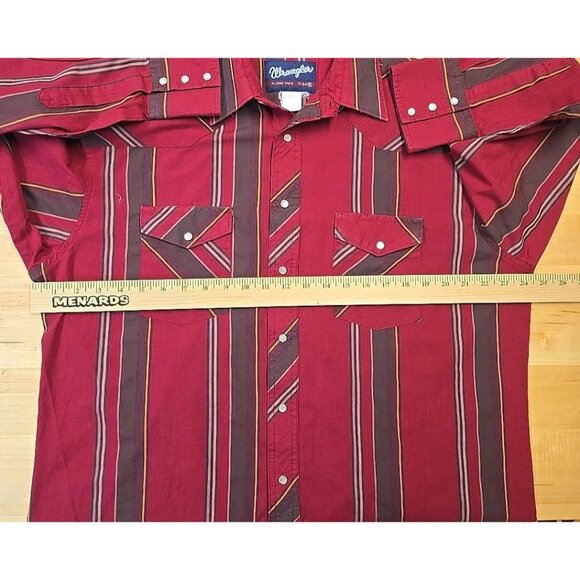 Vintage Wrangler Western Shirt Mens XL Red Stripe Pearl Snap X-Long Tails - Picture 4 of 8
